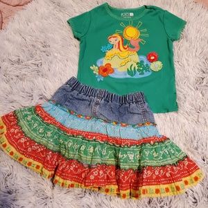 Mermaid Denim Ruffle Skirt 2 Pc Outfit 24M 3T